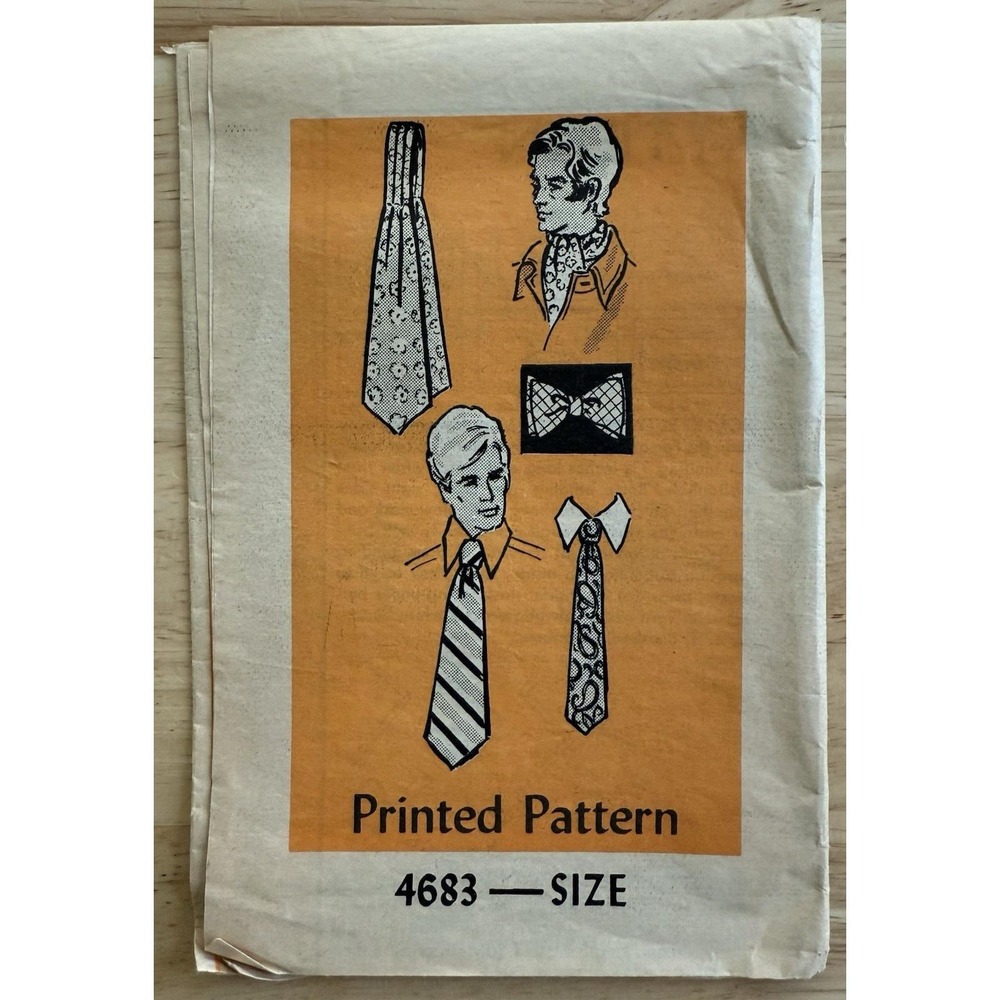 VTG Anne Adams Mail Order Pattern 4683 Men's 4" Or 5" Tie, Ascot‎ & Bow Tie Cut